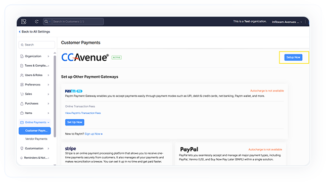 Click the 'setup now' button displayed alongside the ccavenue payment gateway to initiate the plugin installation. Click the 'setup now' button displayed alongside the ccavenue payment gateway to initiate the plugin installation.