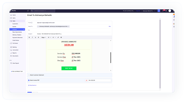 Send an invoice via email to the customer from the invoice dashboard module Send an invoice via email to the customer from the invoice dashboard module